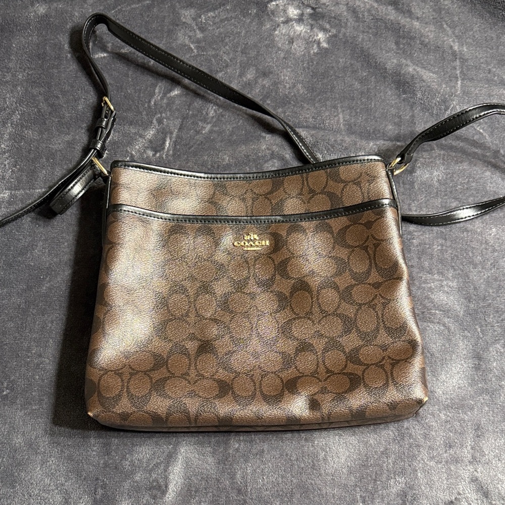 Coach Signature Brown and Black Crossbody Bag